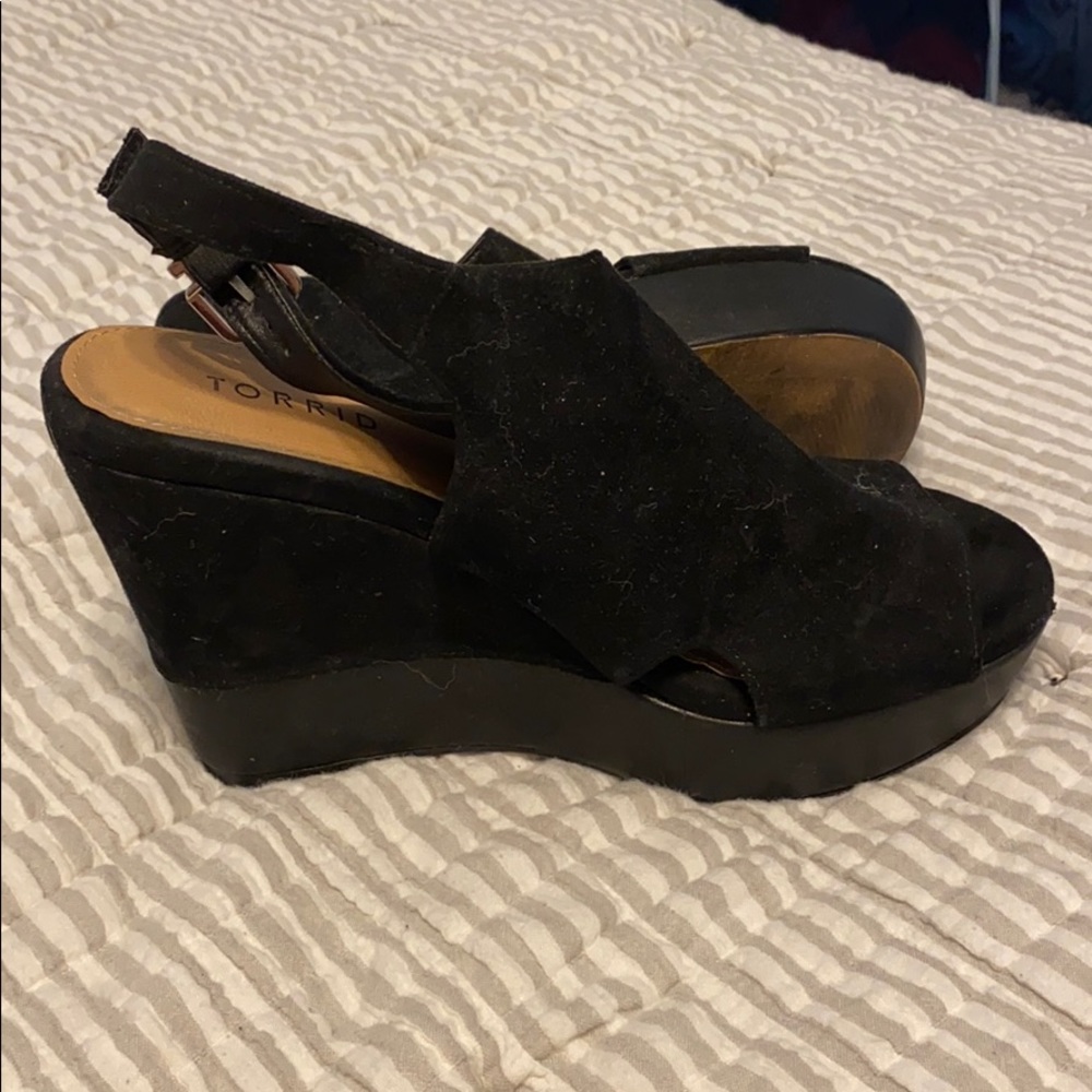 Black Velvet Wedged Heels